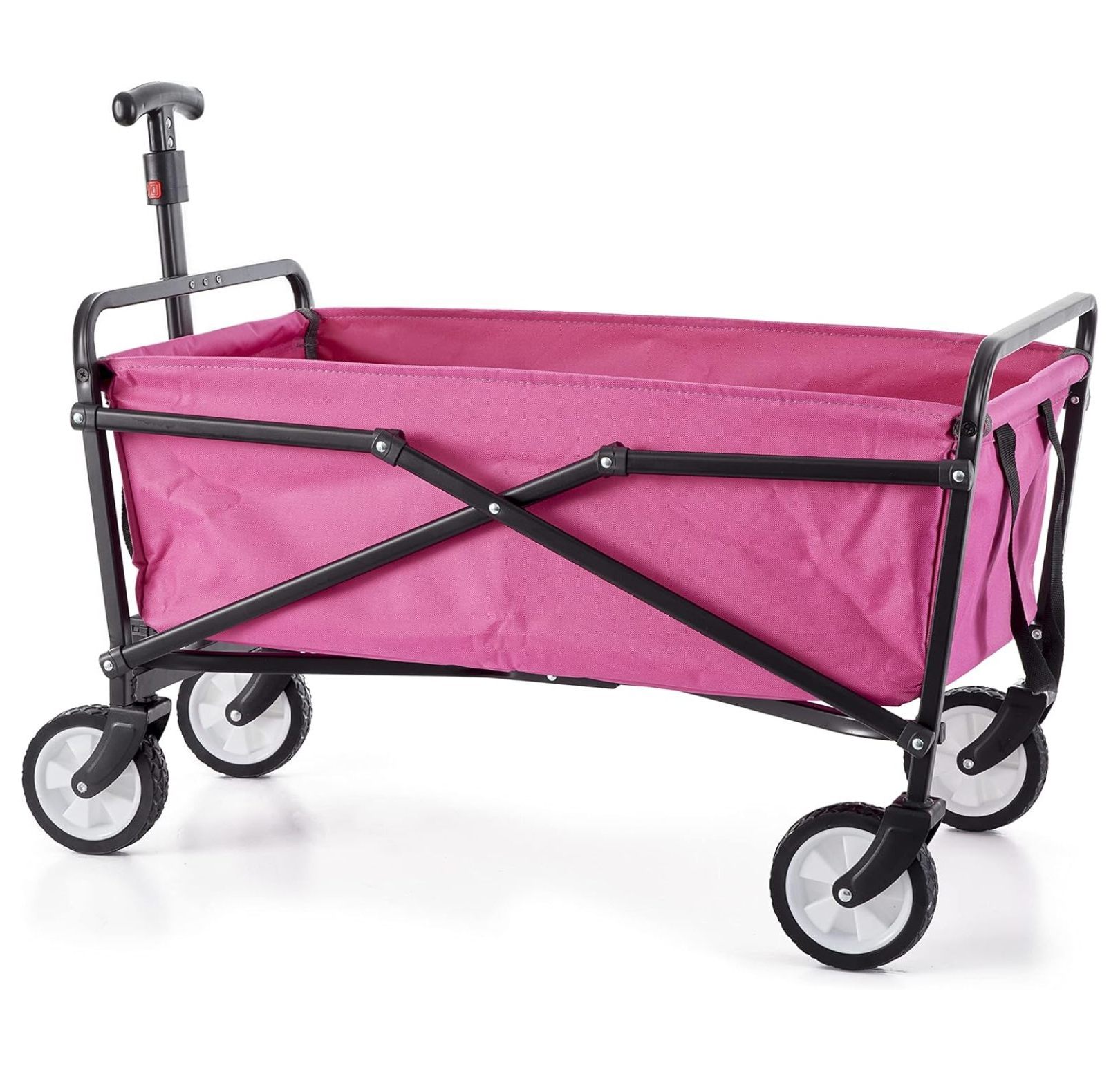 Heavy Duty Steel Compact Collapsible Folding Outdoor Portable Utility Cart Wagon with All Rubber Wheels and 150 Pound Capacity, Red